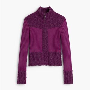 NEW Desigual Highneck Knit Jacket Full Zip Cardigan Sweater Purple Women’s Med